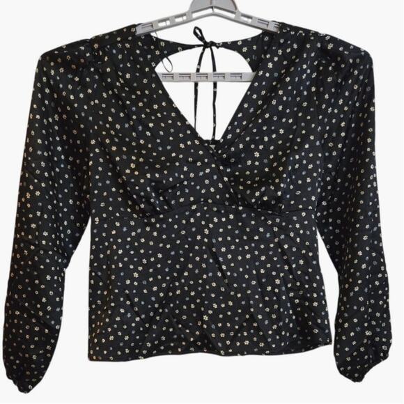 Lush Women’s Blouse XXL Black White Floral Long Sleeve‎ Top - Picture 2 of 9